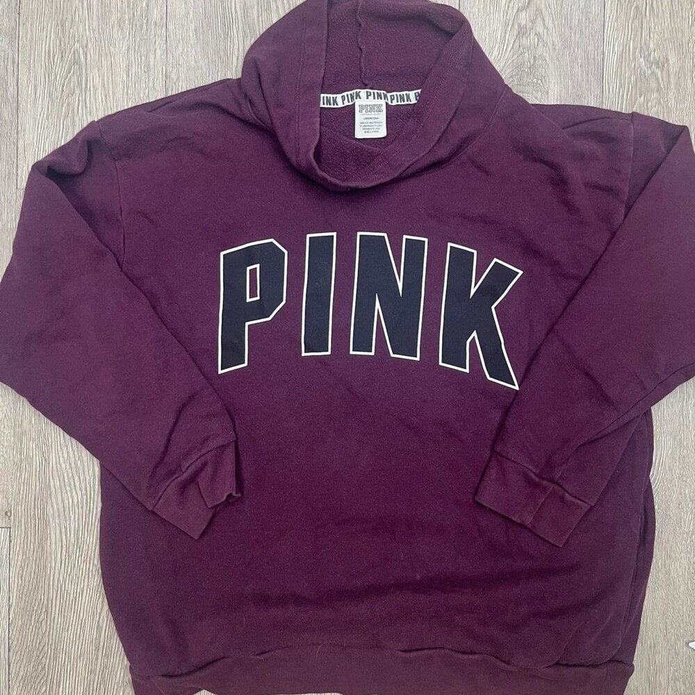 Victoria's Secret PINK burgundy hoodie with white outlined 'PINK' text large
